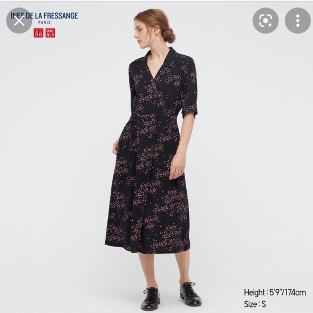 Ines de la Fressange Uniqlo Black Short Sleeve Button-up Dress– Medium